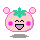Pixelated pink character with green star-shaped top, two round ears, and four distinct facial expressions across observations.