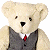 A pixelated teddy bear in a gray vest and red tie stands against a white background, with green text reading "Original Icons .com" on the right.