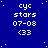 Blue background with white pixelated text and stars, displaying 'cyc', 'stars', '07-08', '<33' in a pattern