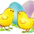 Animated contact sheet showing two yellow chick icons with egg props on left and green text logo on right, all in pixelated style.