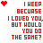 Red pixelated text on white background with alternating red and black heart symbols, arranged in a pattern with visible animation changes