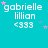 A turquoise background displays repeated text 'gabrielle lillian <333' with pink and purple stars, where star positions shift across frames.