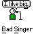 Pixel art of a cartoon character singing into a microphone with changing speech bubbles and red accents, set against gray background.