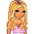 Pixelated cartoon-style image of a blonde woman with long hair wearing a pink top, next to blue text reading "Beautiful And Blonde" on a white background.