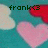 Pixelated image with teal background, pink heart, red shape, and dark green text reading 'frank3' with a heart symbol.