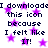 Pixelated text repeats across a white background with purple star overlays, forming a dense wordwall of 'I download this icon because I felt like IT!' phrases.