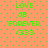 Pixelated green text on orange background with small green dots, arranged in two vertical of identical phrases