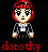 Pixel art buddy icon of a character with red hair and business attire, labeled "dorothy" in red text below the figure on a black background.