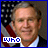 A pixelated image of a person with gray hair and a dark suit, set against an American flag background, with text at the bottom changing from 'WHO' to 'd0b?'