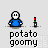 Pixelated character in blue shirt with white head holding red-and-yellow object, transitioning through multiple states including full figure, partial fragments, and scattered elements.