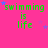 Green text 'swimming is life' repeated across a bright pink background with scattered blue and purple stars.