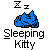 Two side-by-side pixel art images of a blue sleeping cat with 'Zz' above and 'Sleeping Kitty' below, differing in the cat's posture.