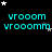 Pixelated cyan text 'vrooom' and 'vrooomm' on black background with white and gray stars, animated star positions across frames.