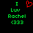 Green text 'I Luv Rachel <333' on black background with red heart symbol above the word 'Luv'.