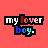 Pixelated text reads 'my lover boy.' on a solid coral background with black outlines.