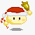 Pixelated character with Santa hat and candy cane, holding golden bell that shifts position across frames.