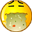 Yellow smiley face with downturned eyes and open mouth showing greenish vomit-like substance, arranged in a of four by three