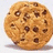 A pixelated chocolate chip cookie image with text on a yellow background.