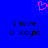 Blue background with pink pixelated heart at top center, two identical text blocks below reading 'i love u kayla' in black lowercase pixels.