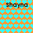 Pixelated image with repeating heart patterns in cyan and orange, text "shayna" in four corners, and a color gradient background.