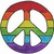 Rainbow-colored peace sign icons with horizontal stripes in red, orange, yellow, green, blue, purple; three icons arranged in a with bottom-right missing