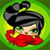 Pixelated cartoon-style icon of a character with black hair styled in two buns, green eyes, and red clothing against a bright green background.