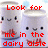Two pixelated cartoon milk jugs with smiling faces, red text reading 'Look for me in the dairy aisle', and pink blush marks on cheeks.