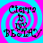 Four identical display a pixelated text-based design with 'Cierra Is In' above 'PELAC' on a blue and pink spiral background