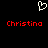 A black background displays a white pixelated heart symbol above two red 'Christina' text blocks in a retro digital font.