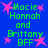Blue background with green text reading 'Macie Hannah and Brittany BFF' surrounded by pink star shapes in a