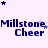 A static image displays 'Millstone Cheer' text with varying star arrangements above it on a light purple background.