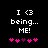 Pixelated text and heart symbols on black background with animated pink hearts shifting positions.