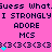 Pixelated text and symbols on a bright pink background with cyan accents, repeating across multiple