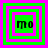 Four square display a green and pink layered border with 'mo' text in the center, each showing different layering of borders