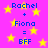 A static image with a bright pink background filled with yellow stars, displaying blue text that reads "Rachel + Fiona = BFF" in two identical vertical sections.