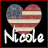 Pixelated heart-shaped icon with American flag pattern and text "Nicole" below, set against black background with red border.