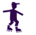 Four of a dark purple skater silhouette on gray background, showing rollerblading motion with arms extended and legs in alternating stride positions
