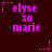 Dark red background with repeated pink text 'elyse xo marie' and star-shaped pixel art elements in various positions.
