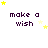 Pixelated text 'make a wish' in dark purple with yellow stars scattered around, arranged in a on white background