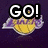 Pixelated icon with 'GO!' text above a yellow and purple object on dark background, transitioning to 'Lakers!' text below the same object on black background.