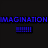 Pixelated image with blue text 'IMAGINATION' and a rainbow-hued Spongebob Squarepants character on black background.