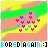 Animated buddy icon featuring a colorful pixelated pattern with text 'BORED AGAIN :)' in varying color schemes across frames, set against a rainbow striped background.