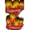Animated sequence of a stylized red 'Z' shape surrounded by yellow-orange flames against a gray background, with visible motion in flame and shape details.