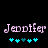 Pixelated text 'Jennifer' in light purple with cyan and teal plus signs below on black background, two identical frames side-by-side.