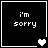 Four black square with white borders each display 'i'm sorry' text and heart symbols that change from solid to broken across frames