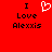 Red background with black text reading "I Love Alexxis" and a white pixelated heart symbol replacing the word "love" in one version.