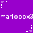 Purple background with white pixelated text repeating 'marl ooox3' and small star-shaped icons in various positions.