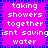 A static pixel art image with a bright pink background and blue border, displaying repeated white text in a pattern