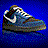 Pixelated image of a shoe with white laces and dark accents on blue background.