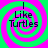 Four identical display "I Like Turtles" text over green and pink spiral backgrounds with no visible animation changes